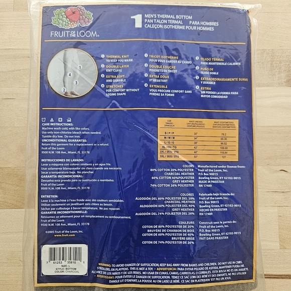 Fruit of The Loom Men's Gray Thermal Waffle Baselayer Pants Size L (38- 41") NEW - Picture 2 of 4